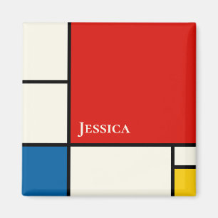 De Stijl Inspired Primary Colored Squares Monogram Magnet