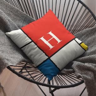 De Stijl Inspired Primary Colored Squares Monogram Throw Pillow