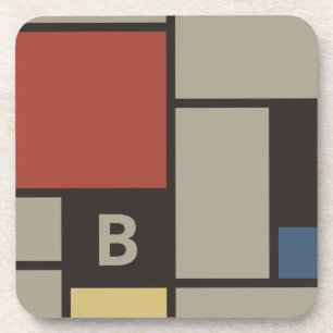 De Stijl Inspired Primary Coloured Squares Monogra Coaster