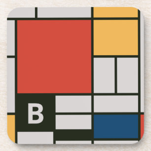 De Stijl Inspired Primary Coloured Squares Monogra Coaster