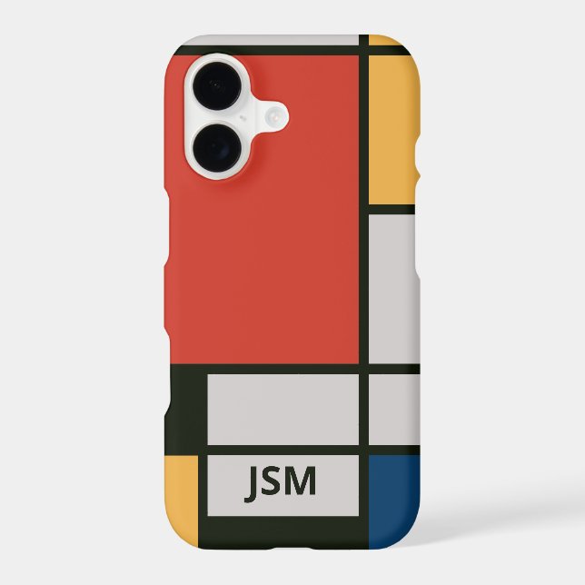 De Stijl Inspired Primary Coloured Squares Monogra iPhone Case (Back)