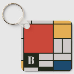 De Stijl Inspired Primary Coloured Squares Monogra Keychain