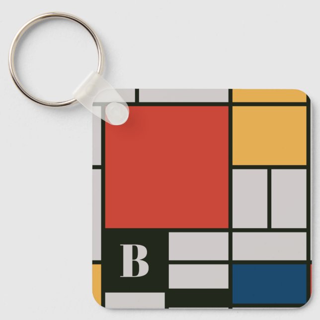 De Stijl Inspired Primary Coloured Squares Monogra Keychain (Front)