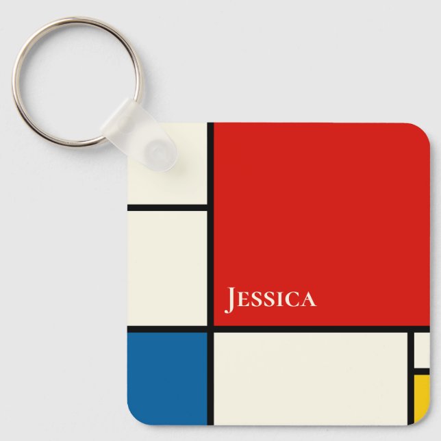 De Stijl Inspired Primary Coloured Squares Monogra Keychain (Front)