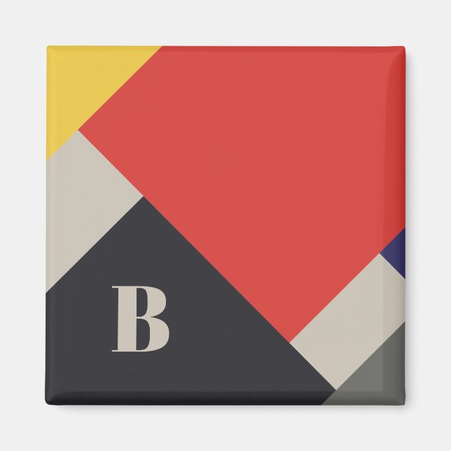 De Stijl Inspired Primary Coloured Squares Monogra Magnet (Front)