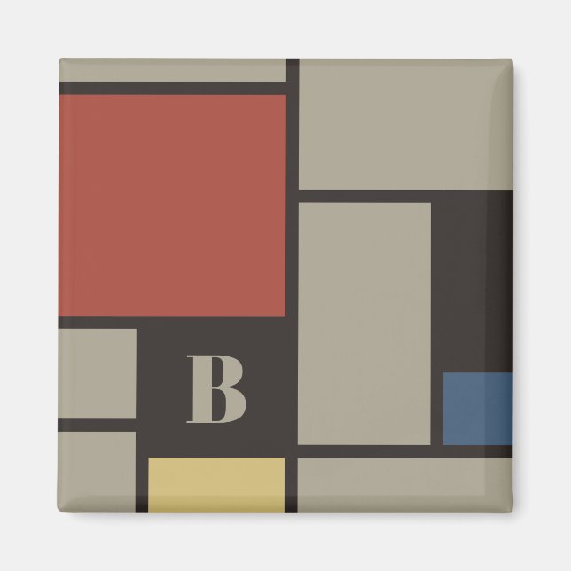 De Stijl Inspired Primary Coloured Squares Monogra Magnet (Front)