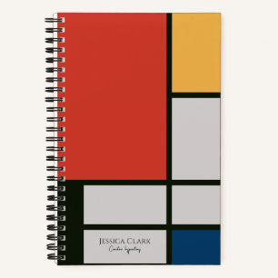De Stijl Inspired Primary Coloured Squares Monogra Notebook