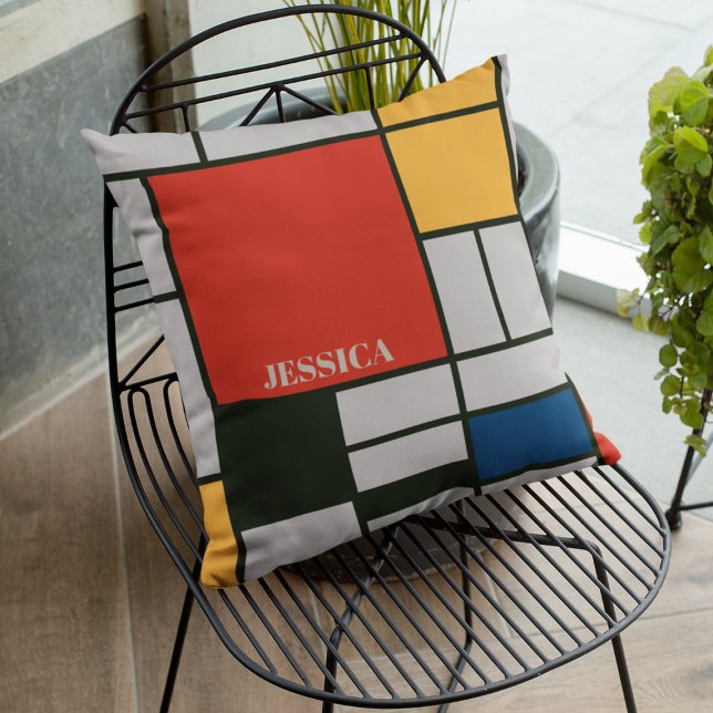 De Stijl Inspired Primary Coloured Squares Throw Pillow (Creator Uploaded)