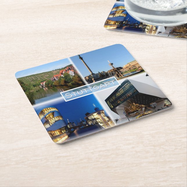 DE Stuttgart - River Neckar - Schlossplatz - Square Paper Coaster (Angled)
