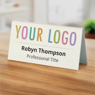 De Table Ecru Double Côté Bureau Nom Plaque Business Logo