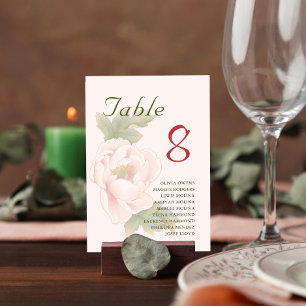 De Table Rose Saumon Pivoine Florale Nom des Invités Numéro