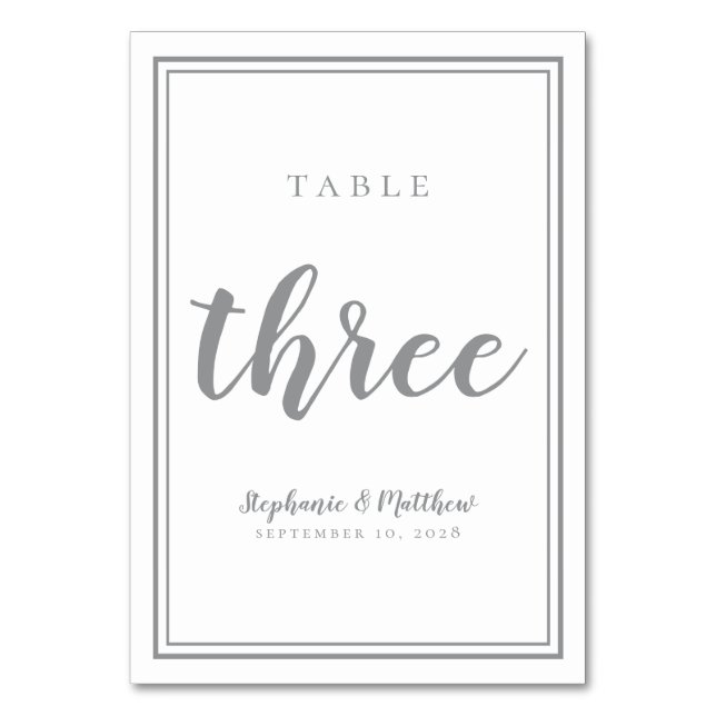 De Table Tableau mariage numéro trois gris et blanc simples (Par défaut)
