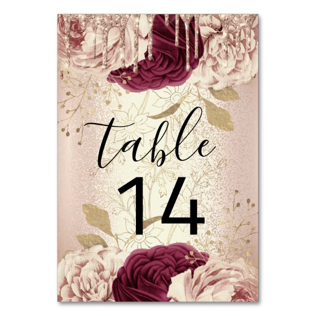 De Table Tableau numéro 14 Rose floral Marsala Bourgogne (Par défaut)