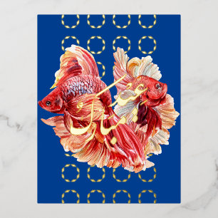 De Vacances En Aluminium Carte postale Eid Nowruz Double Lucky Goldfish Foi