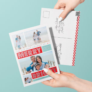 De Vacances En Aluminium Carte postale Gras Merry & Bright Holiday Silver F