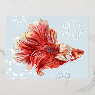 De Vacances En Aluminium Carte postale Lucky Goldfish & Bubbles Foil