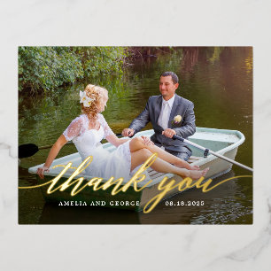 De Vacances En Aluminium Carte postale Merci FOIL Script Moderne