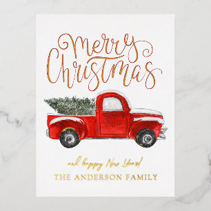 De Vacances En Aluminium Carte postale vintage Red Truck Christmas