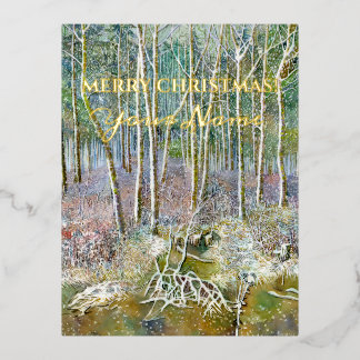 De Vacances En Aluminium forêt d'hiver Watercolor Foil Carte postale