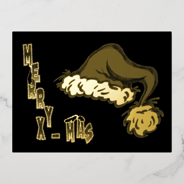 De Vacances En Aluminium Joyeux Noël Santa Hat Gold Foil Carte postale (Recto)