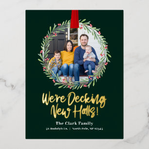 De Vacances En Aluminium Nouvelle Wreath FOIL Juste Déplacé Carte postale V