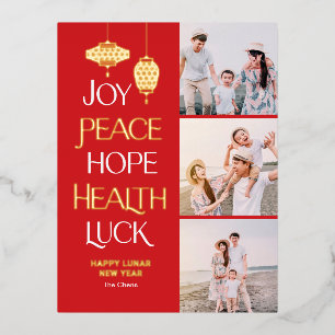 De Vacances En Aluminium Wishwords FOIL Chinese New Year Carte postale