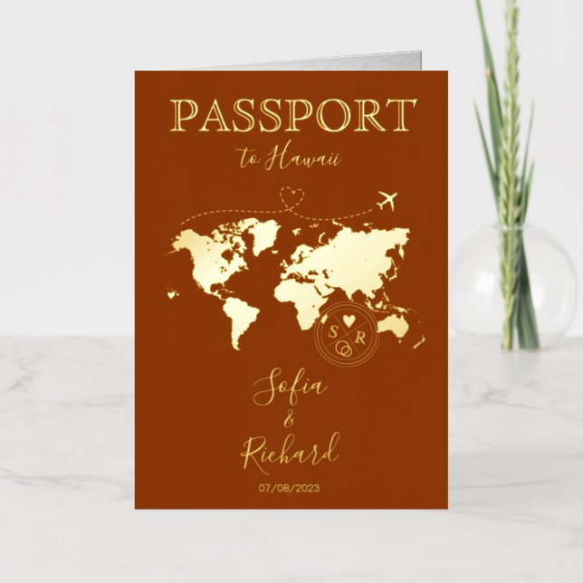 De Vacances Métallisée Boho Terracotta Mariage Passport Carte du monde Ha (Recto)