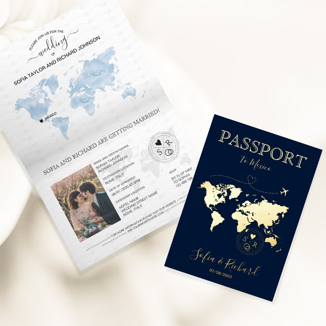 De Vacances Métallisée Destination Mariage Gold World Carte Passeport Mod (Créateur téléchargé)