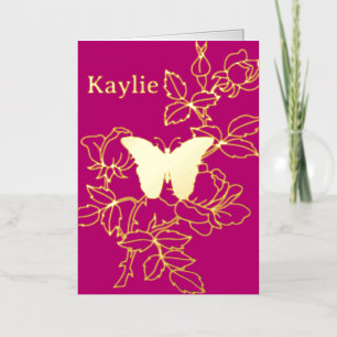 De Vacances Métallisée Elégante carte florale papillon personnalisée