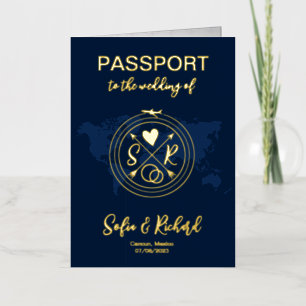 De Vacances Métallisée Mexique Carte du monde Mariage Passeport Monogramm