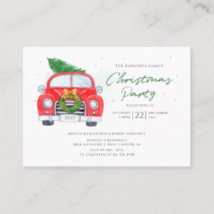 De Visite Aquarelle Rouge Voiture Noël Arbre Carte d'invitat