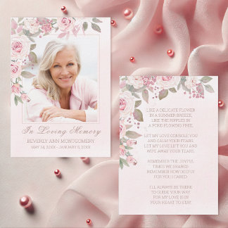 De Visite Blush Rose Floral Photo Funeral Carte