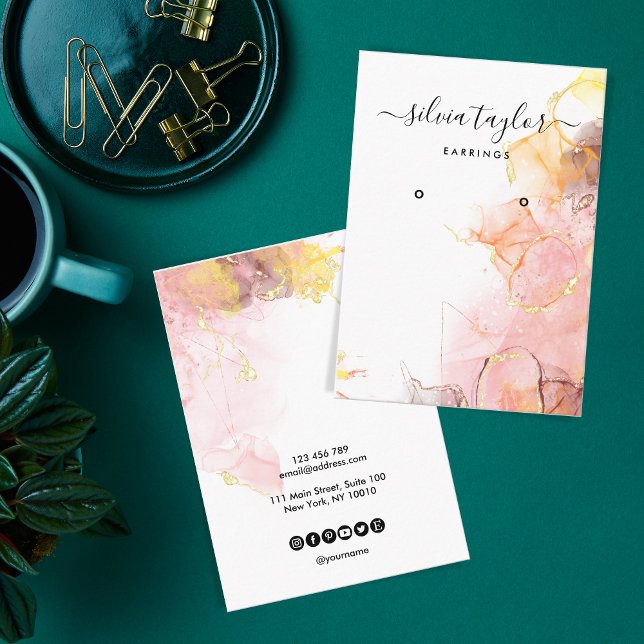 De Visite Calligraphie art Blush Pink Earring carte d'affich (Créateur téléchargé)