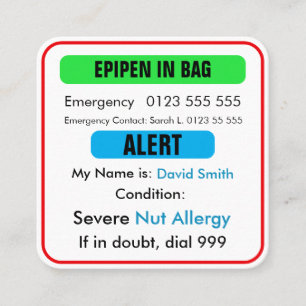 De Visite Carré Carte d'alerte médicale personnalisée EpiPen 