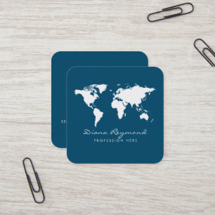 De Visite Carré Carte minimaliste du monde moderne bleu océan