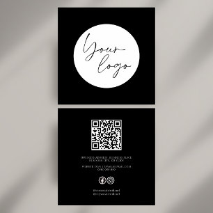 De Visite Carré Carte sociale carrée QR Code noir et blanc gras
