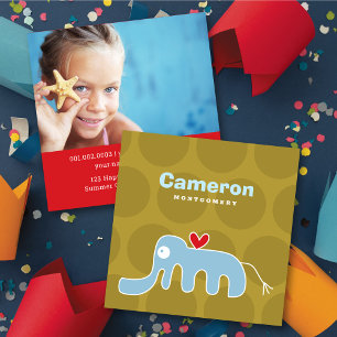 De Visite Carré Carton Elephant Profil d'enfant Photo Carte d'appe