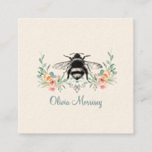 De Visite Carré Elégante carte d'appel Vintage Bee Floral