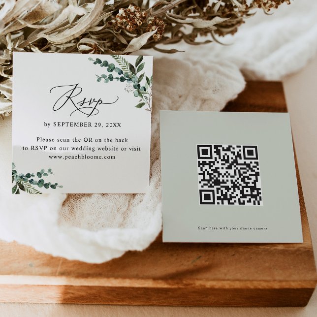 De Visite Carré QR Code Minimal Rustique Vert Mariage Carte Rsvp (Créateur téléchargé)