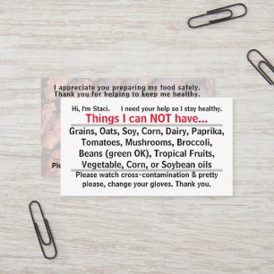 De Visite Carte Allergène 1