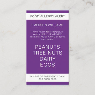 De Visite Carte Chef personnalisée Alerte d'allergie aliment