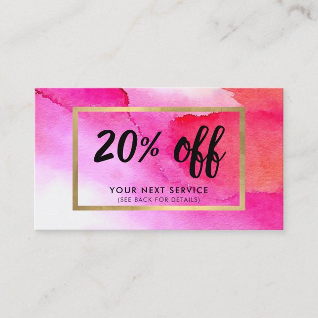 De Visite Carte Coupon à rabais en Aquarelle rose gras (Devant)