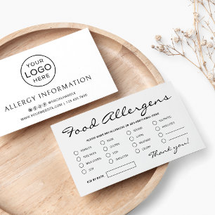 De Visite Carte d'allergènes alimentaires minimalistes