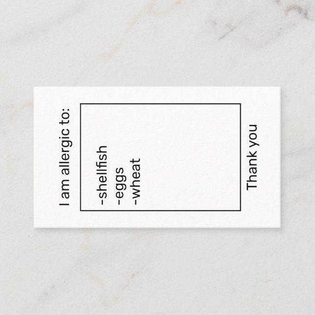 De Visite Carte d'allergie (Devant)