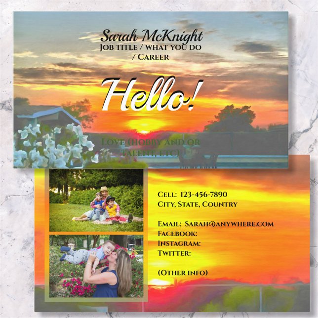 De Visite Carte d'appel Hello 2295 sur le toit Sunset (Créateur téléchargé)