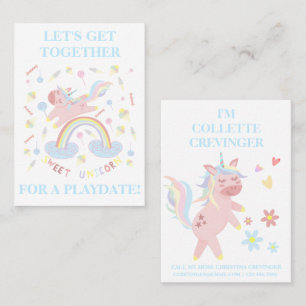 De Visite Carte d'appel Sweet Rose Unicorn Playdate maman
