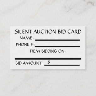 De Visite Carte d'enchère Silent Auction (Blanc)