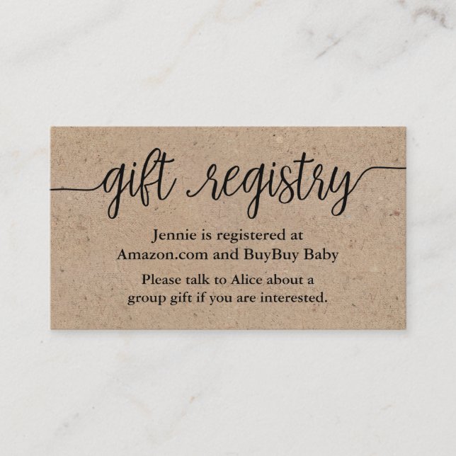 De Visite Carte d'insertion Rustique Script Cadeau Registre  (Devant)