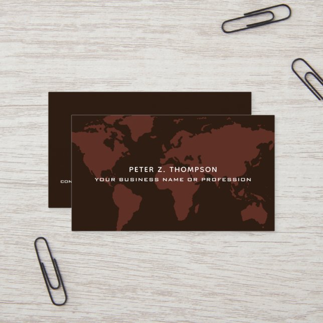 De Visite Carte du monde International Professionnel Brun (Devant/Arrière en situation)