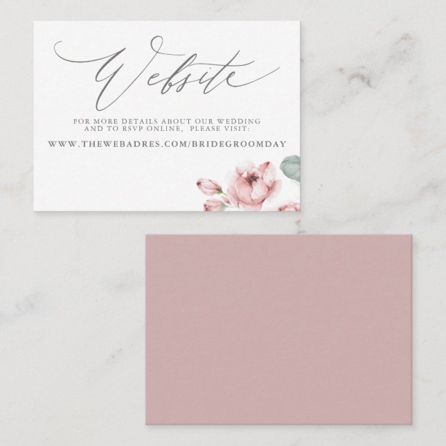 De Visite Carte du site Web du Mariage Rose Dusty (Devant / Derrière)